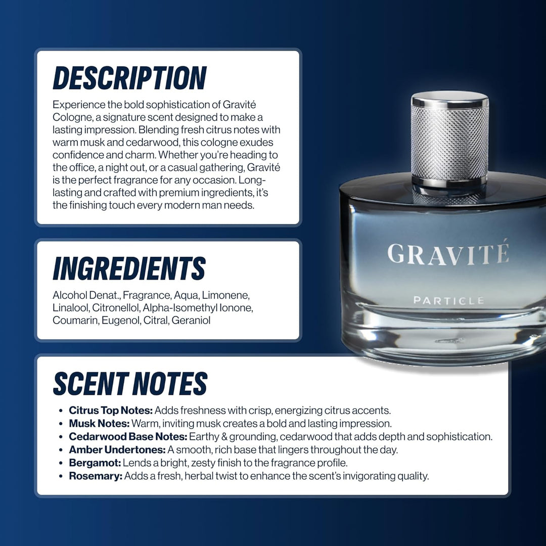 Particle Gravité Colonia Spray para hombres, aroma fresco de larga...