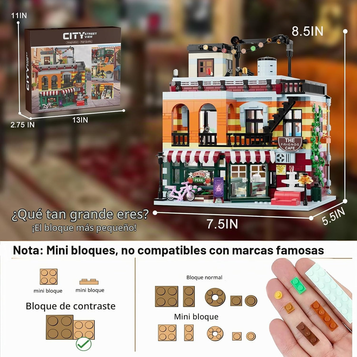 City Coffee House Mini Building Set,Three-Level Cafe Modern House (1058pcs)