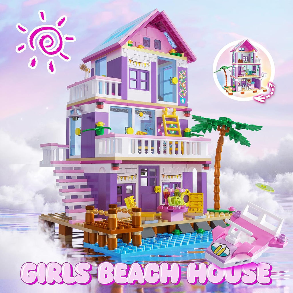 Juego de construcción de casa de playa, juguetes de construcción de casas de villa junto al mar, compatibles con Lego Friends Sets para niñas de 8 a 12 años, kit creativo de construcción de casa de campo, regalo para Navidad, día de San Valentín, fiesta