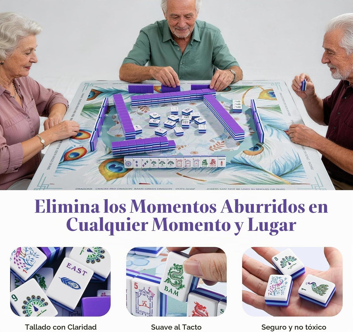 Peacock American Mahjong Set, 160 innovadores azulejos de Mahjong de diseño único, colorido juego de mahjong tallado acrílico de 4 capas