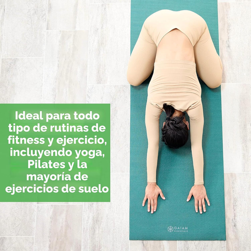Gaiam Essentials 1/4" Thin (6mm) Yoga & Pilates, Fitness & Exercise Mat con Easy-Cinch Carrier Strap Cusion Support para Fitness y Gym Workouts