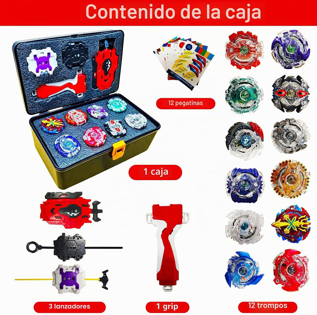 X Pro Battling Tops - Juego de 12 unidades mejoradas con 3 lanzadores