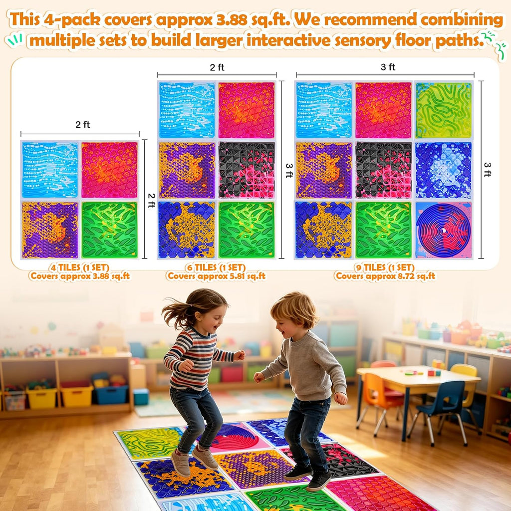 Paquete de 4 azulejos sensoriales para niños, alfombrillas