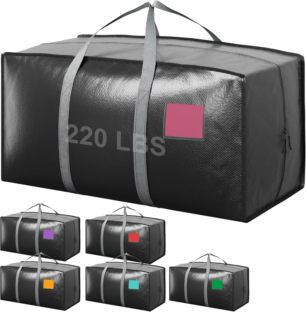 Paquete de 6 bolsas de mudanza con cremallera lateral completamente abierta, extra grandes de 93 L, resistentes al agua, plegables para almacenamiento para dormitorio universitario, mudanza y organización del hogar, color gris