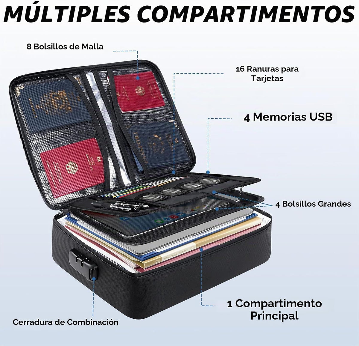 BALEINE Caja de Documentos Ignífuga con Cerradura, Bolsa de Documentos Ignífuga Portátil Impermeable Cajas de Archivos Ignífugas para Documentos, Caja Organizadora de Archivos para Papeleo Importante