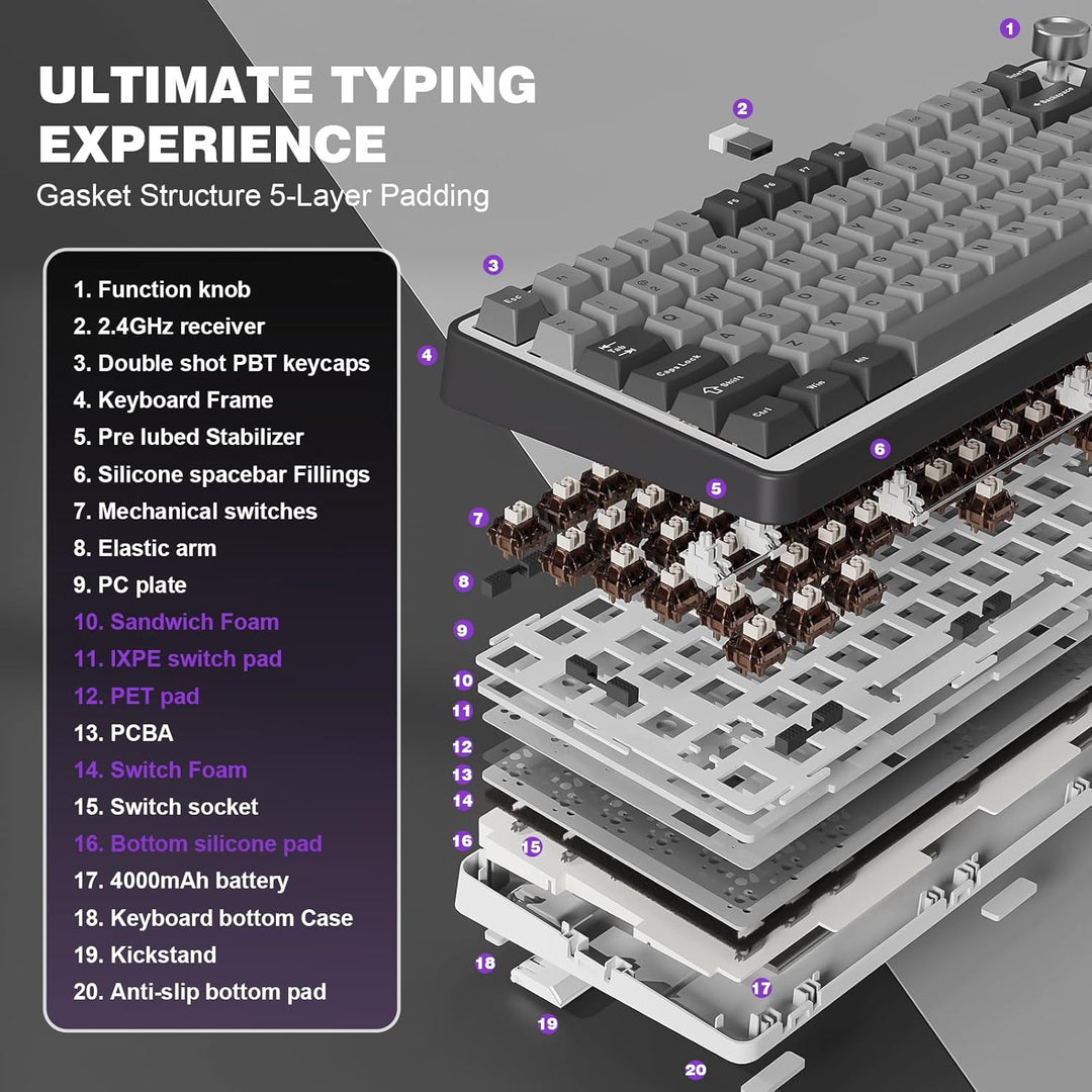 YUNZII B75 PRO Teclado mecánico inalámbrico, diseño 75% con perilla...