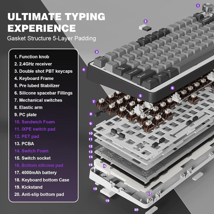 YUNZII B75 PRO Teclado mecánico inalámbrico, diseño 75% con perilla...