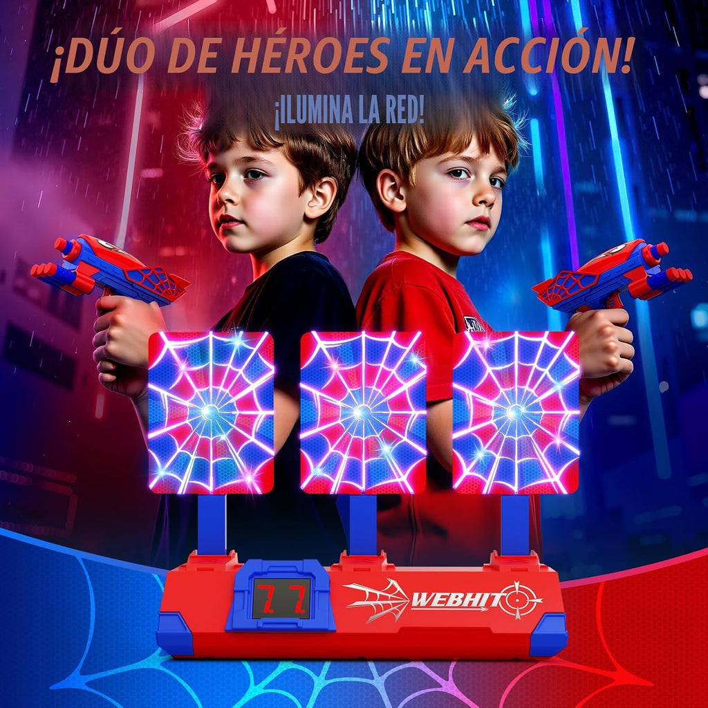 Juguetes de disparo para niños de 3 a 12 años, estilos de héroe con red y sonidos brillantes, puntuación LCD y reinicio automático de 3 objetivos, juegos familiares para interiores y exteriores, regalos de cumpleaños para niños, juguetes de 3, 4, 5, 6, 7,