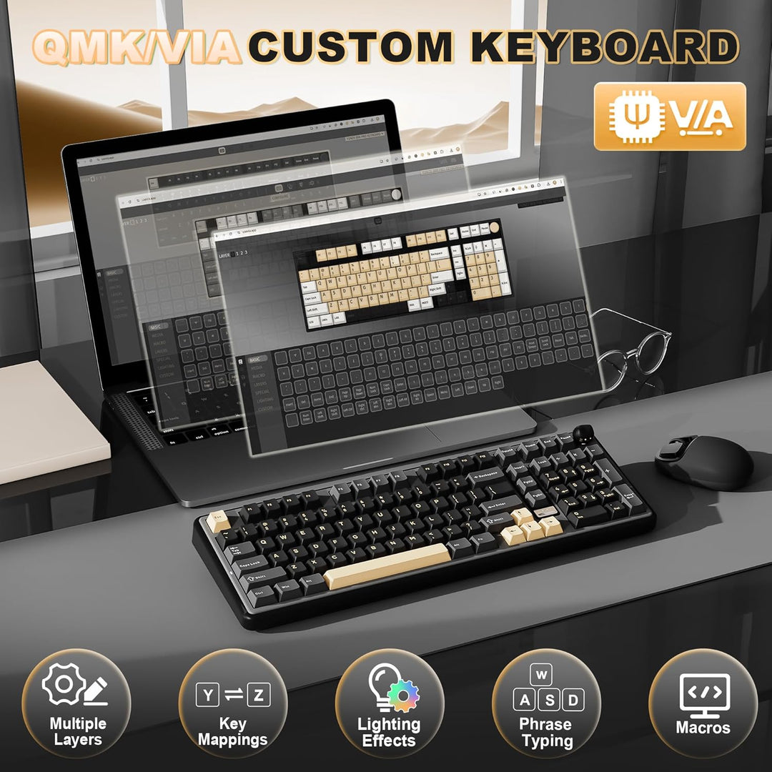 YUNZII B98 PRO QMK\/VIA - Teclado mecánico inalámbrico para juegos,...