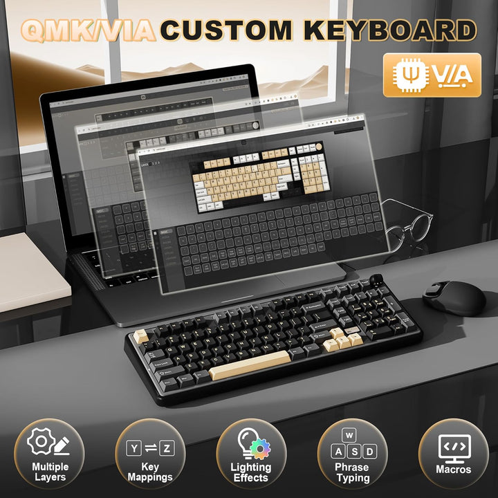 YUNZII B98 PRO QMK\/VIA - Teclado mecánico inalámbrico para juegos,...