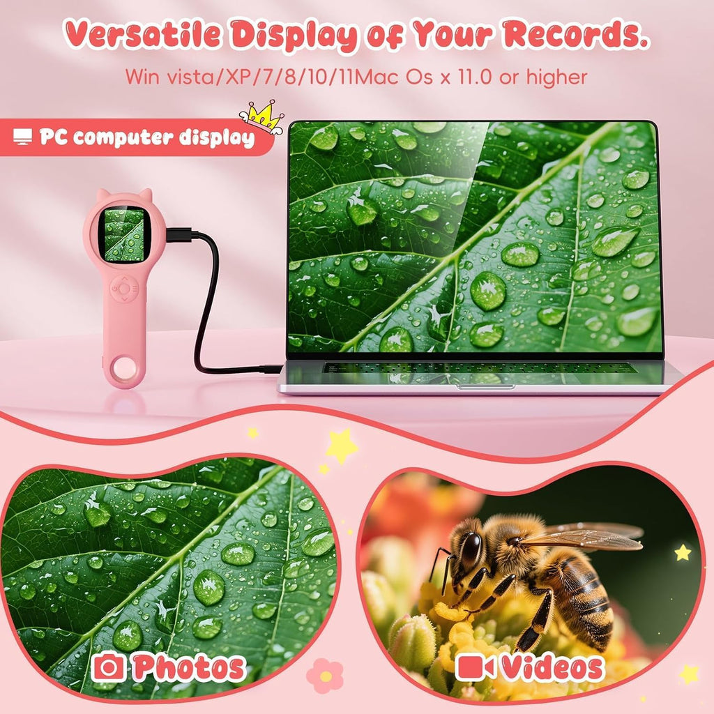 Microscopio para niños, lupa digital 500X, juguete para explorar STEM, color rosa