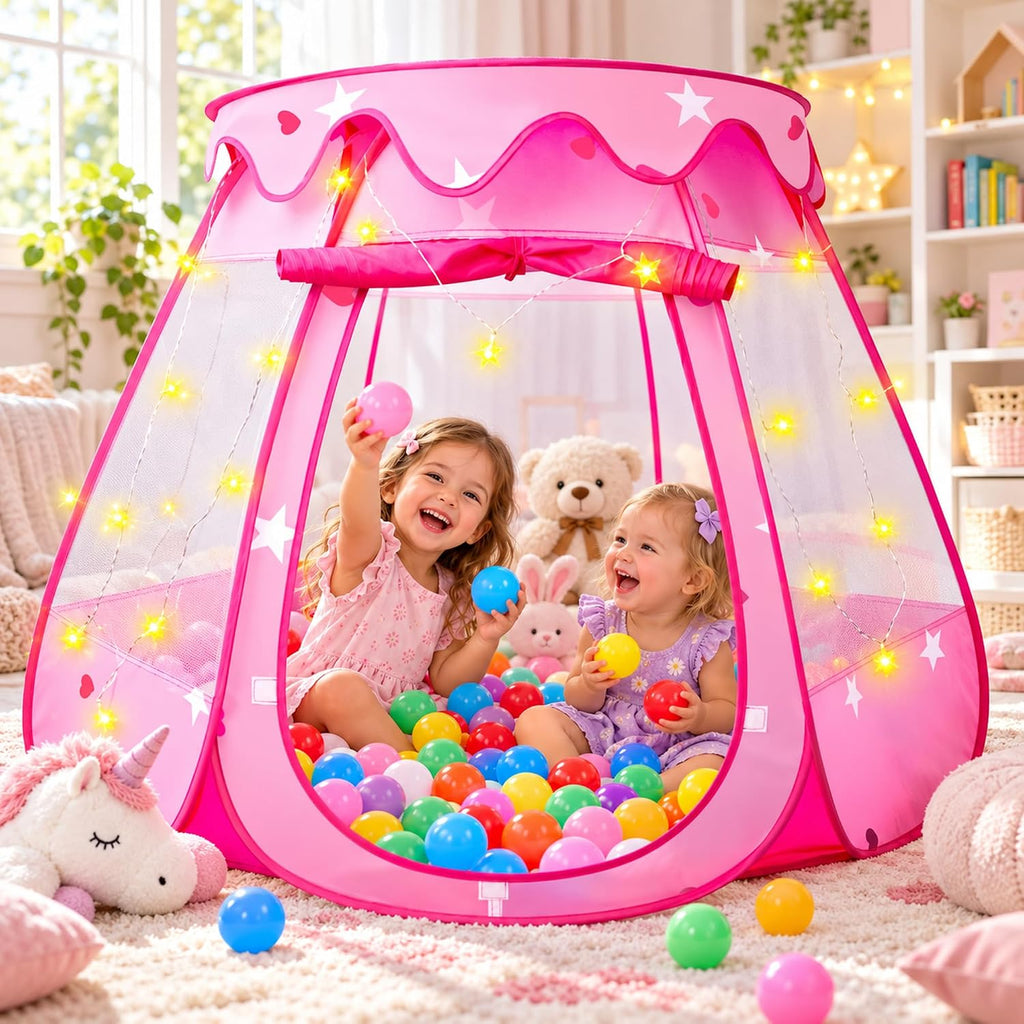 Pits de bolas con 50 bolas, tiendas de campaña emergentes para niños con luces de estrellas