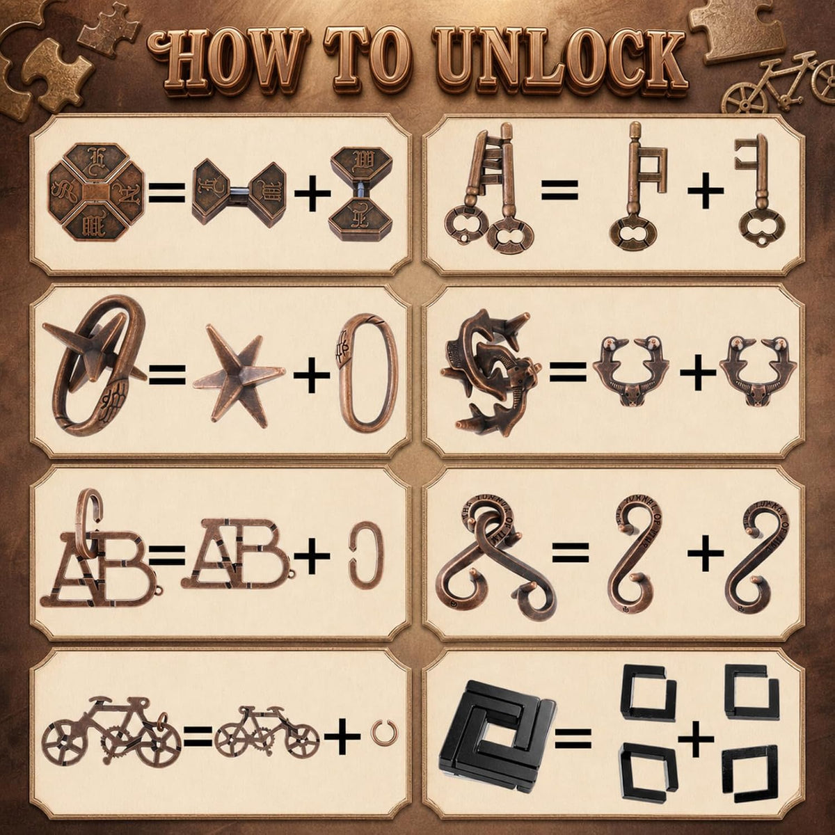 Juego de 48 rompecabezas de metal para adultos, a la moda