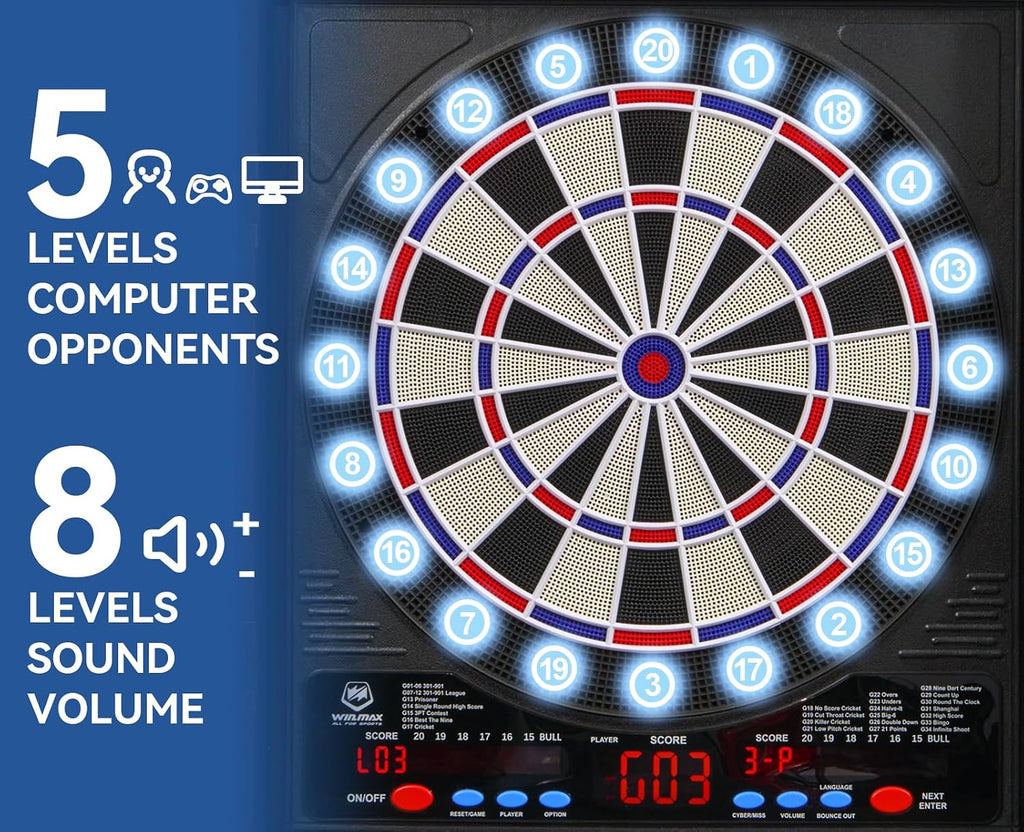 Set de Tablero de Dardos Electrónico con Gabinete, Tablero de Dardos con Luz Color para 8 Jugadores
