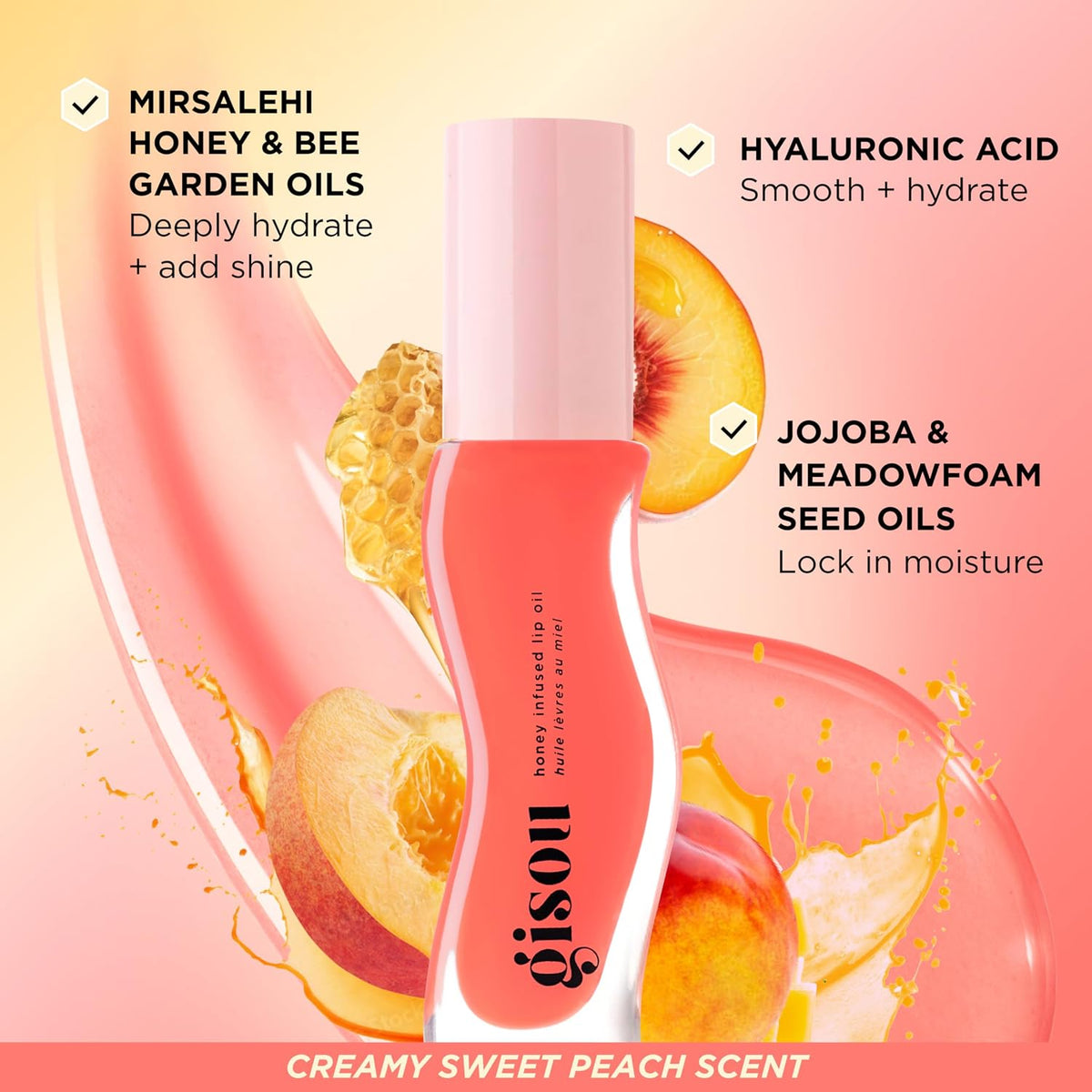 Gisou Aceite labial con infusión de miel, aceite labial hidratante...