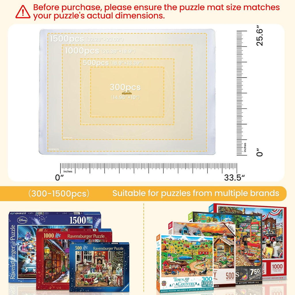 Tapete de goma prémium para rompecabezas con 4 bandejas de clasificación, antideslizante, sin arrugas, tapete enrollable para rompecabezas, superficie de tela lisa y protector para hasta 500 piezas