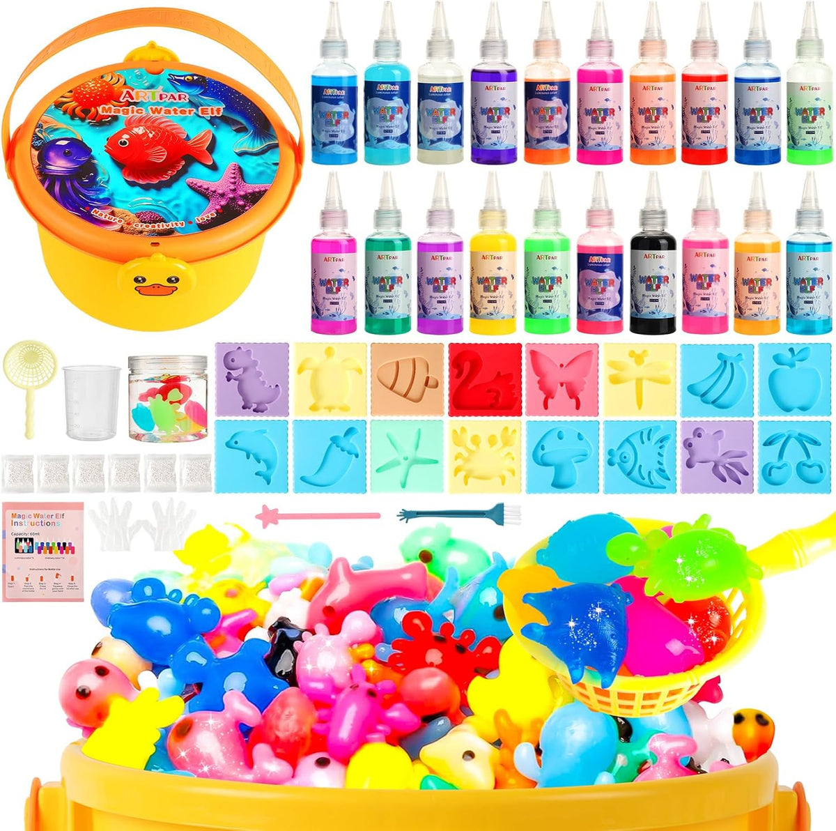 Artpar Magic Water Elf Toy Kit - 20 geles y 16 moldes, divertidas mascotas