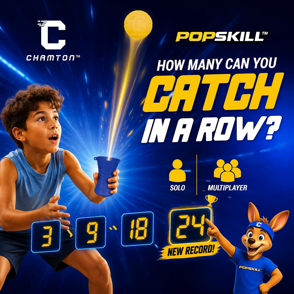 Popskill, juego de habilidad para apretar y atrapar para niños, juguete de coordinación mano-ojo, diversión en interiores y exteriores, juegos familiares y adolescentes, regalos geniales de