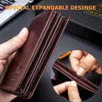 BULLCAPTAIN Cartera de cuero genuino plegable de gran capacidad para hombres con 15 ranuras para tarjetas QB-027