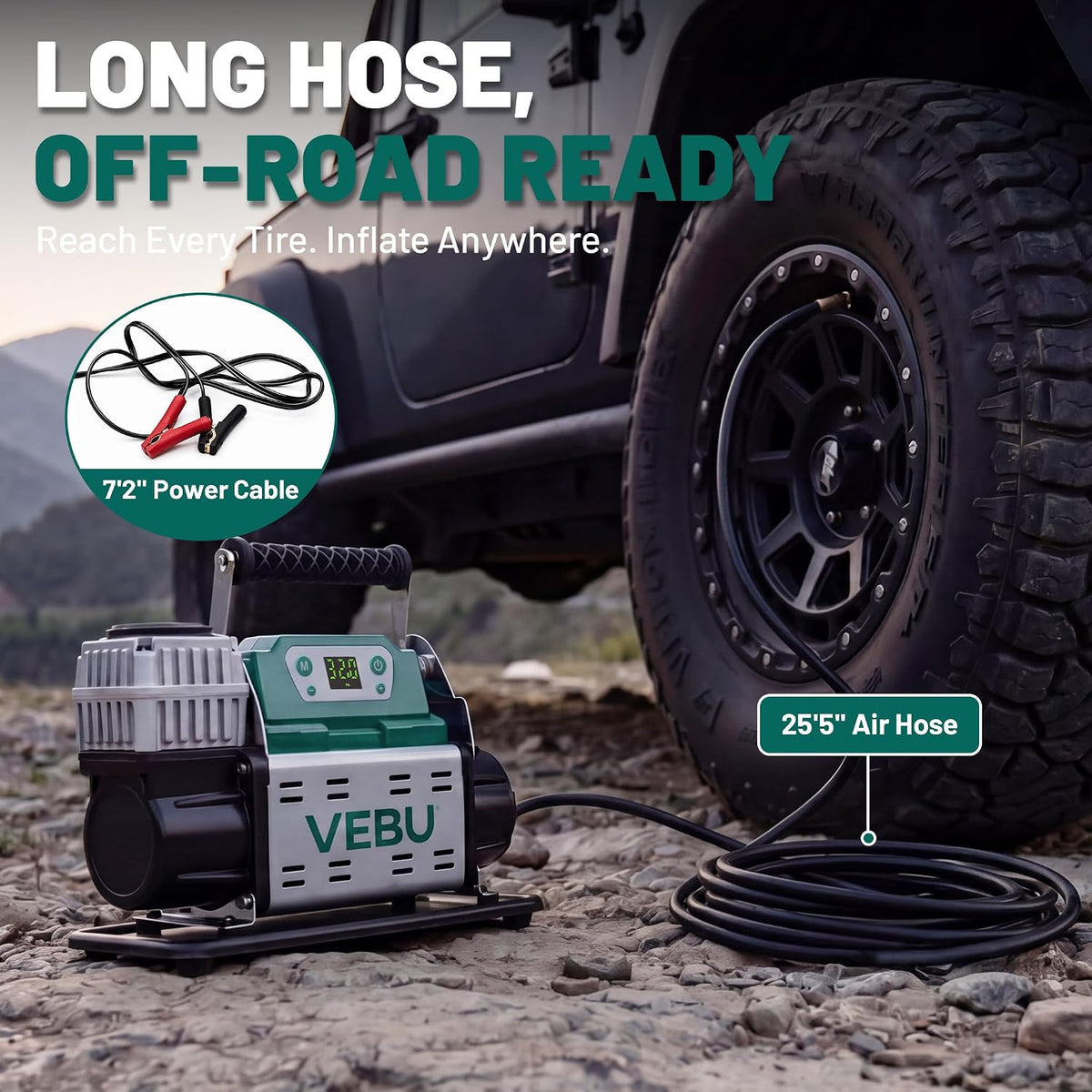 VEBU Compresor de aire RV Inflador de neumáticos de 12 V, 150 PSI c...