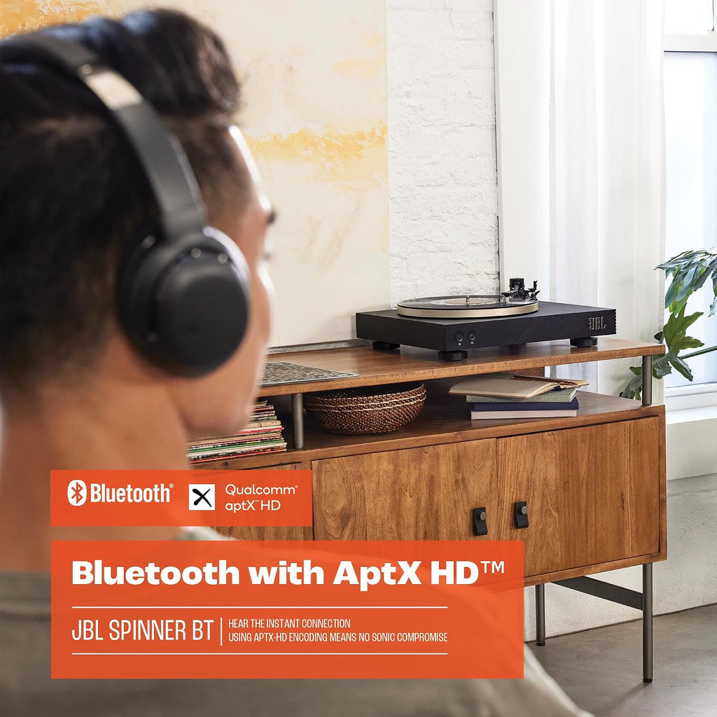 JBL Spinner BT - Bluetooth con tocadiscos AptX-HD™, componentes, carcasa extraíble, bandeja de aluminio y transmisión por correa, cartucho magnético móvil preinstalado (dorado)