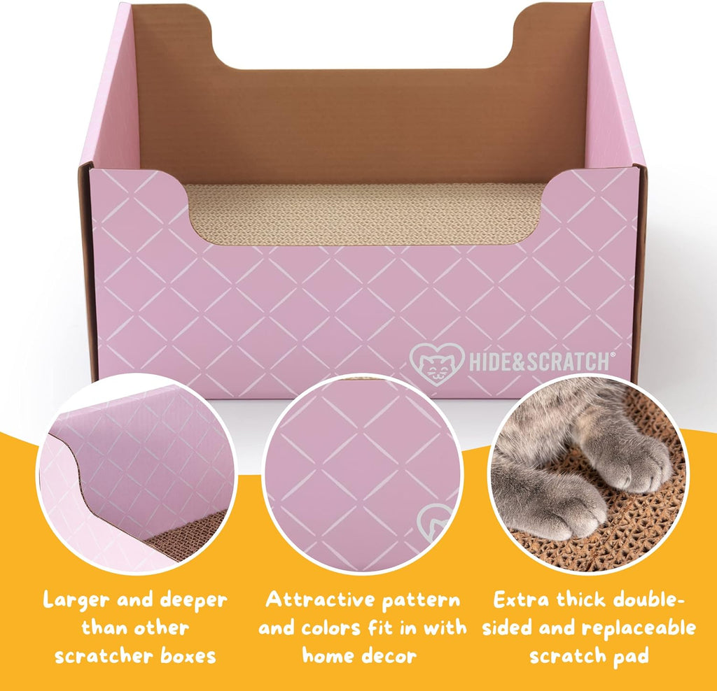 Hide & Scratch Caja rascador para gatos y palitos de vid plateada prémium con polvo de fruta de agalla