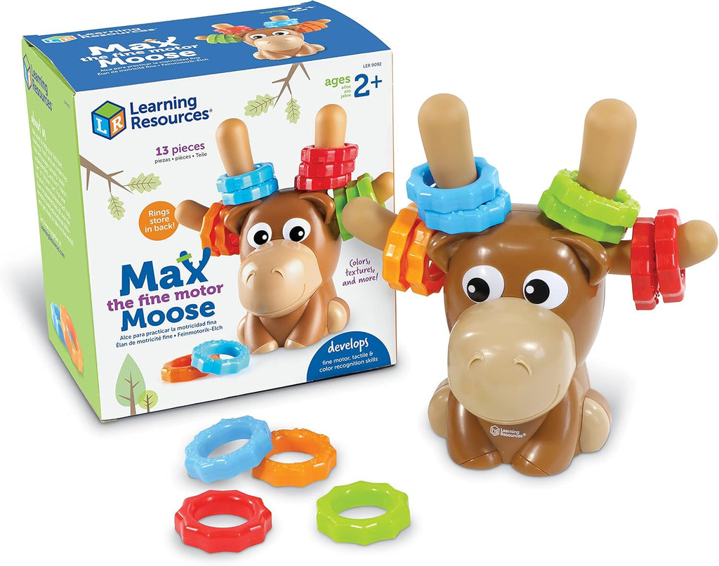 Learning Resources Max el Alce de Habilidades Motoras Finas - 13 Piezas, a partir de 2 años, juguetes de aprendizaje para niños pequeños, juguete de habilidades motoras finas para niños pequeños