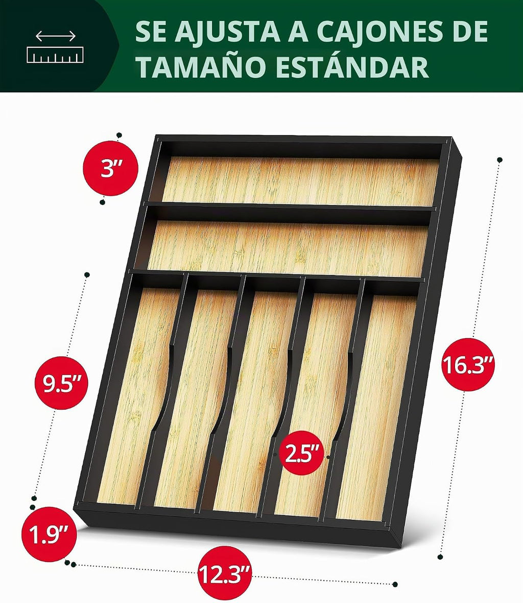 ROYAL CRAFT WOOD Organizador de cajones de cocina de bambú de lujo, organizador de cubiertos, soporte para utensilios y bandeja de cubiertos con separadores de cajones ranurados para cubiertos y