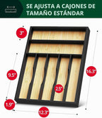 ROYAL CRAFT WOOD Organizador de cajones de cocina de bambú de lujo, organizador de cubiertos, soporte para utensilios y bandeja de cubiertos con separadores de cajones ranurados para cubiertos y