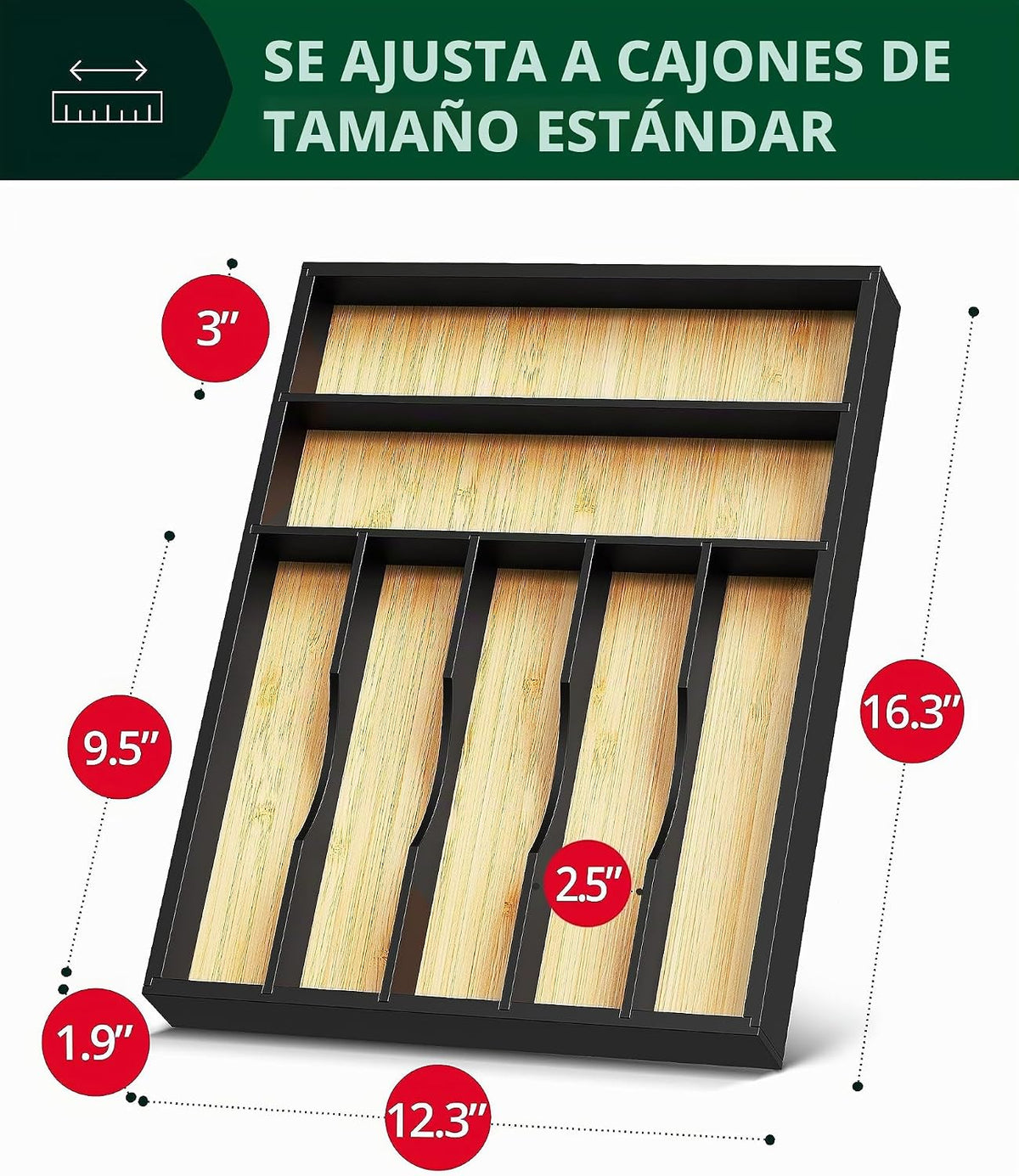 ROYAL CRAFT WOOD Organizador de cajones de cocina de bambú de lujo, organizador de cubiertos, soporte para utensilios y bandeja de cubiertos con separadores de cajones ranurados para cubiertos y