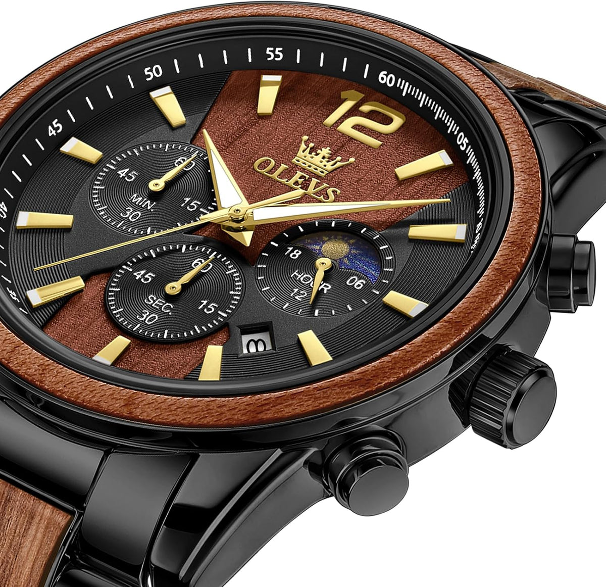 OLEVS Relojes de pulsera analógicos de cuarzo para hombre, cronógrafo, multifunción, fase lunar, fase luminosa, banda de silicona, relojes de pulsera