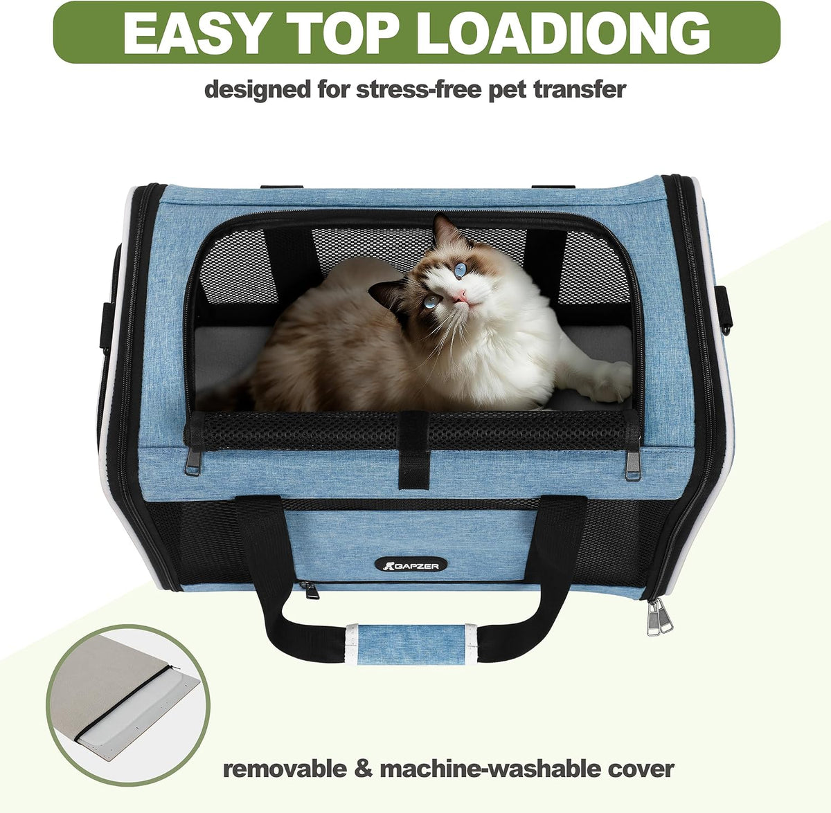 Transportador para gatos 18 x 11 x 11 con carga superior suave bolsa