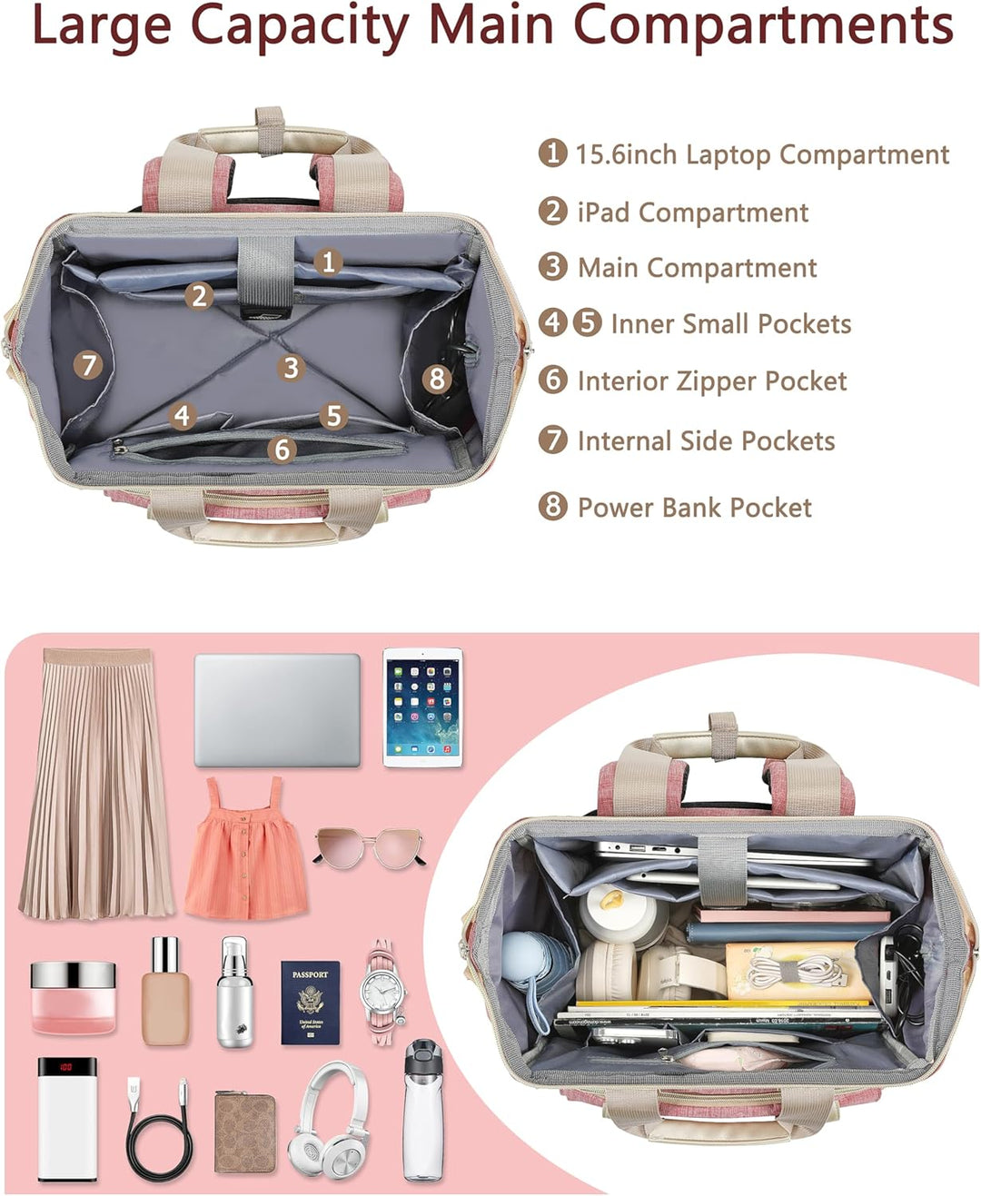 FALANKO Mochila para portátil para mujer, mochila grande para compu...