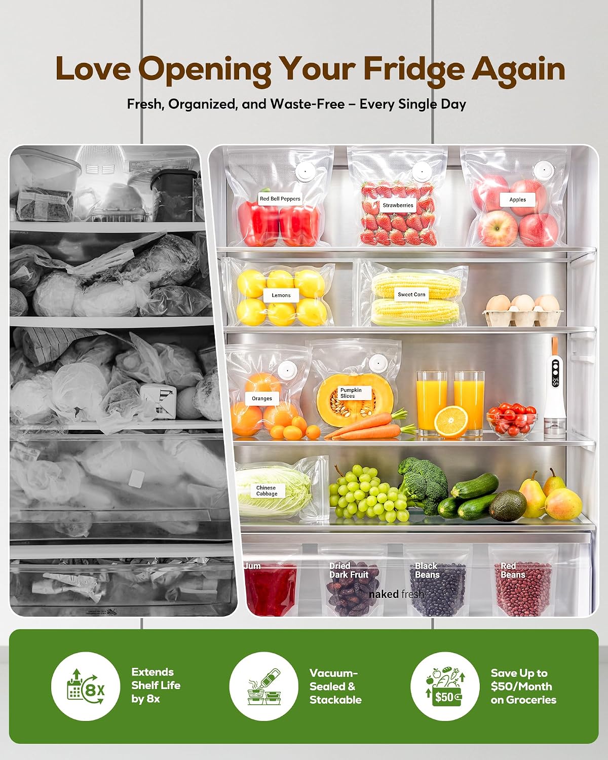 Sellador al vacío de mano compacto para alimentos con 20 bolsas