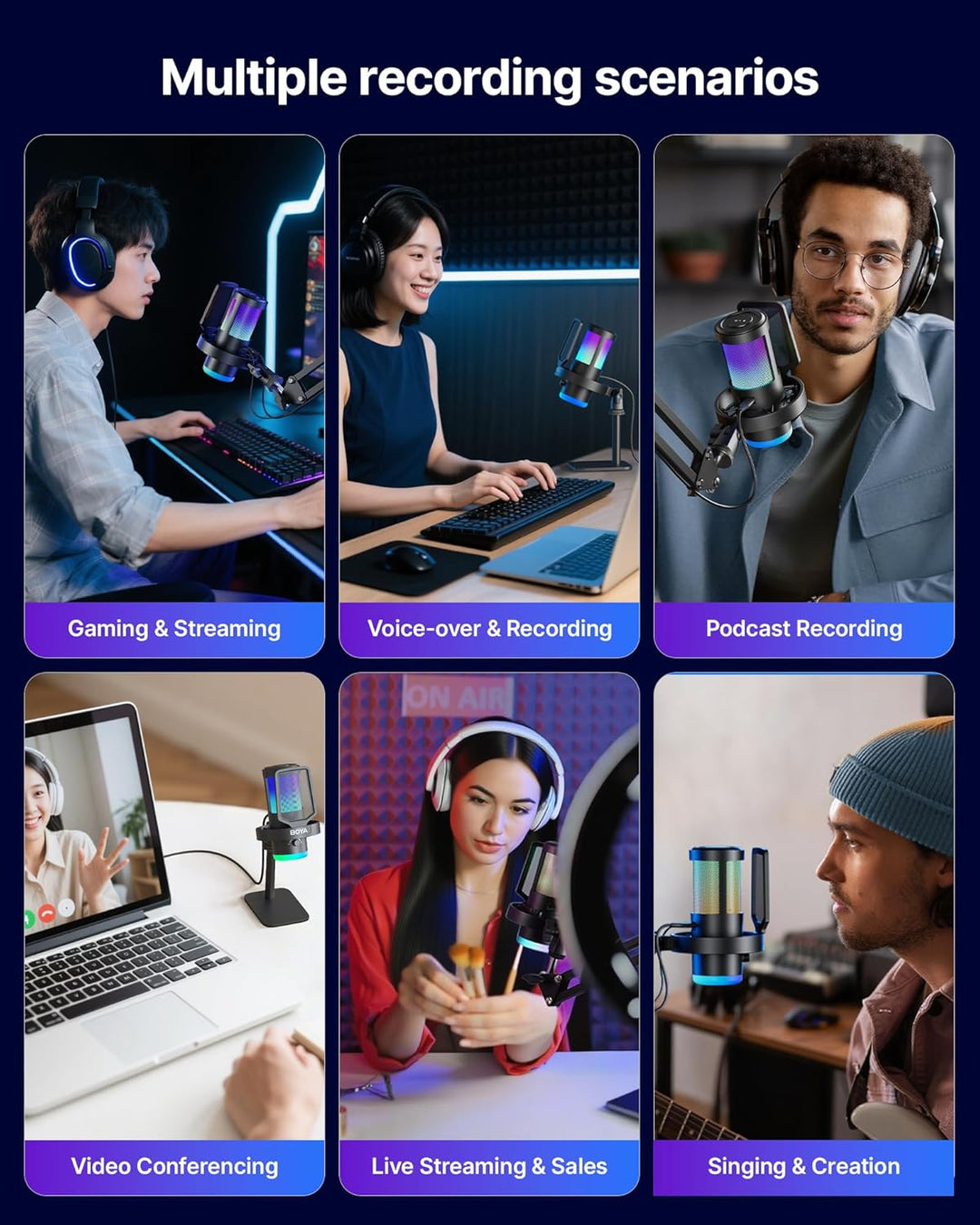 BOYA Micrófono USB para juegos, 192 kHz\/24 bits, supercardioide +...