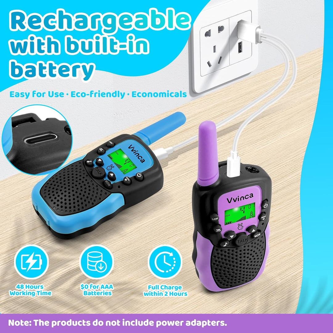 Vvinca Rechargeable Walkie Talkies for Kids 4 Pack, 5-7 Year Old Bo...