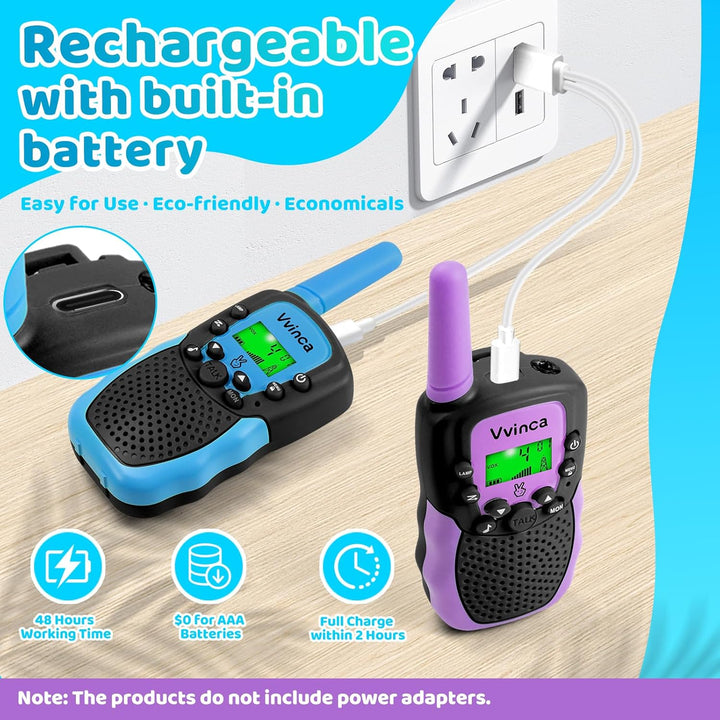 Vvinca Rechargeable Walkie Talkies for Kids 4 Pack, 5-7 Year Old Bo...