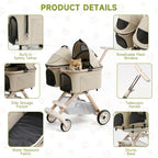 Paseador doble para mascotas con 2 transportines desmontables para perros y gatos pequeños y medianos