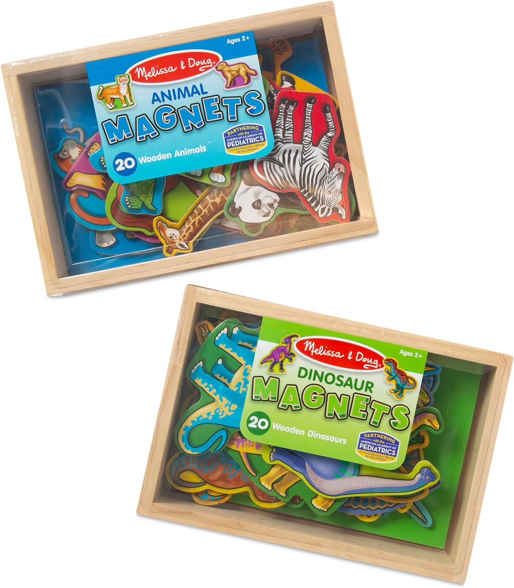 Melissa & Doug Juego de imanes de madera - Animales y dinosaurios con 40 imanes de madera