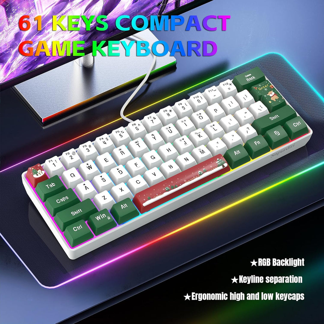 Snpurdiri Teclado para juegos 60% con cable, retroiluminado RGB, pe...