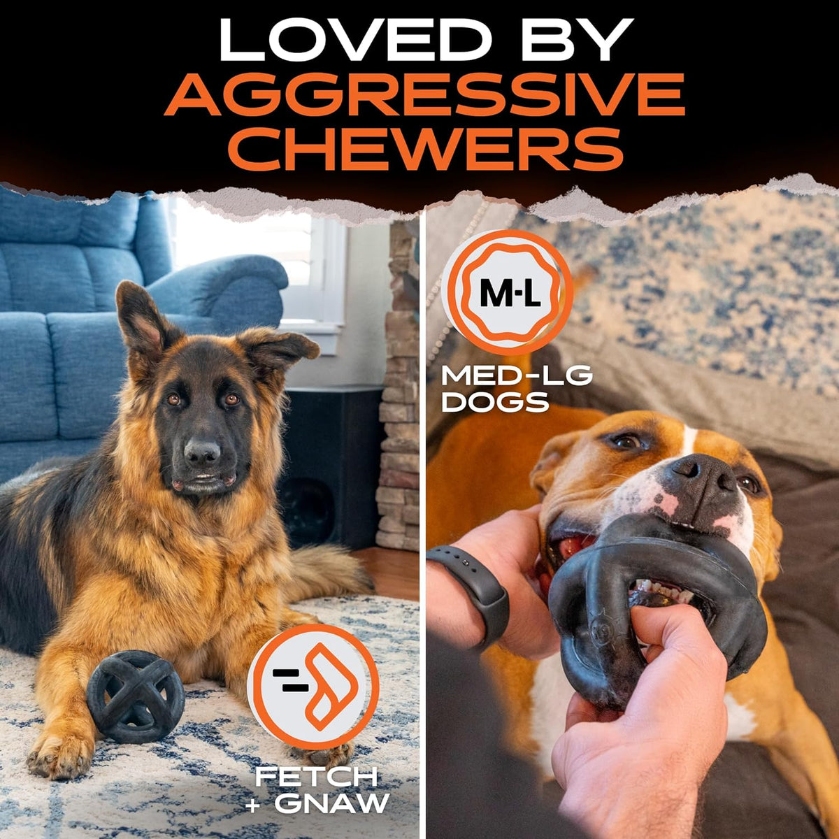 Monster K9 Ring Ball - para Toughest Chewers, Natural Rubber Dog Toy, 5.5 en