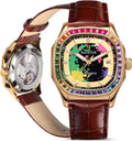 RAINTEN R9011A Reloj Automático Mecánico Mensaje Diamante Acero Inoxidable Resistente al Agua