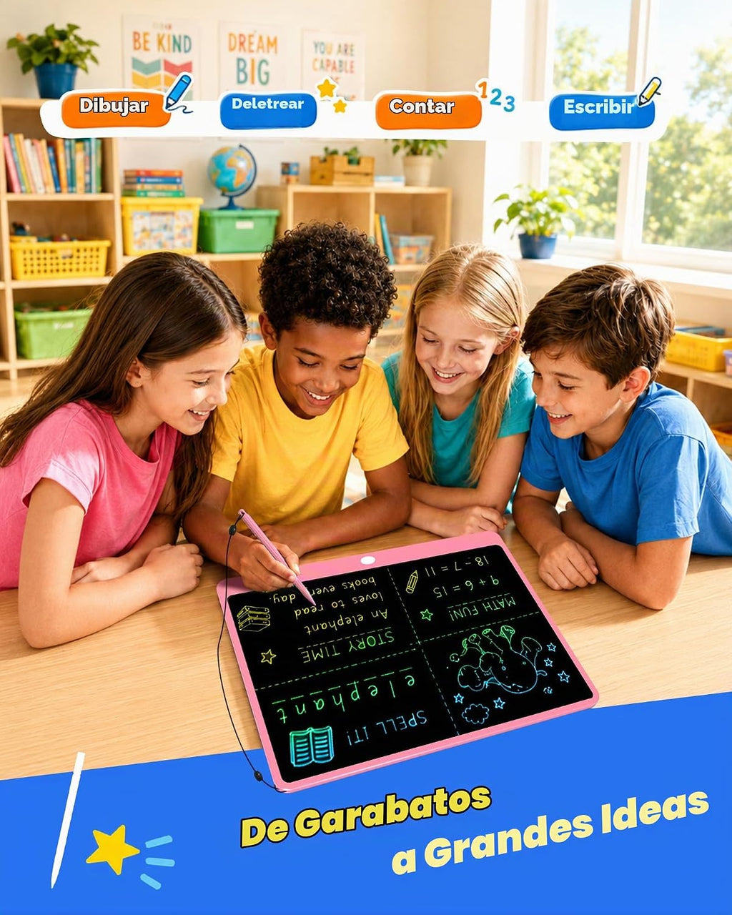 Tableta de escritura LCD para niños, tablero de dibujo digital extragrande y pizarra blanca de aprendizaje, almohadilla de escritura reutilizable para dibujar, matemáticas, ortografía, regalo