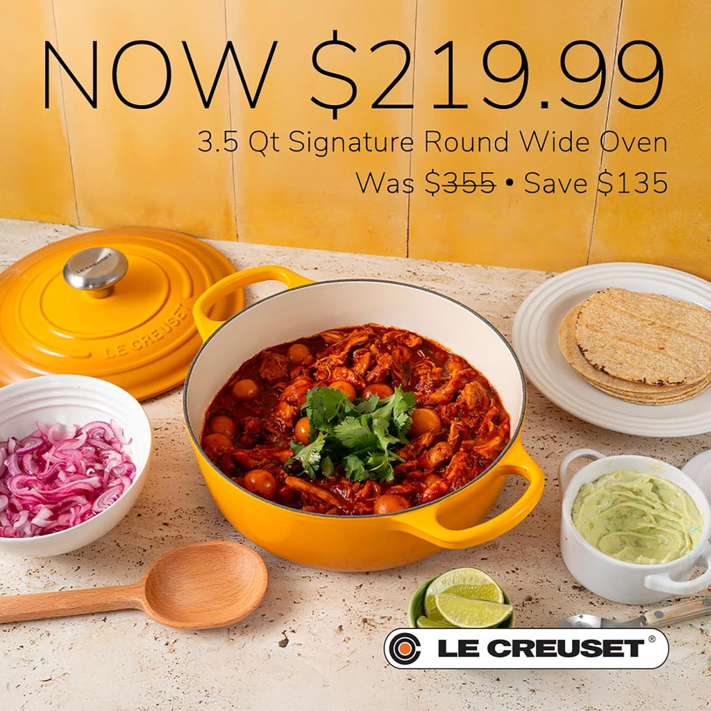 Le Creuset - Olla holandesa ancha, redonda y única de hierro fundido esmaltado, de 6.75 cuartos de galón, Fuego