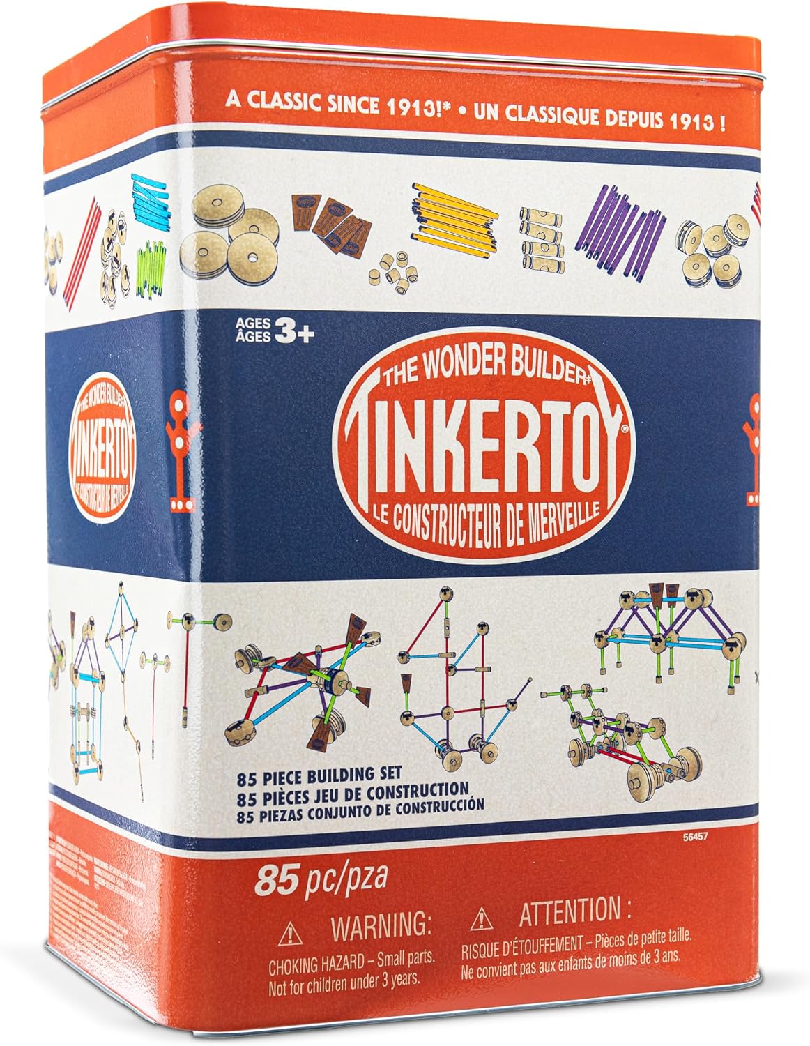 Tinkertoy - Juego de construcción retro de lata - 85 piezas