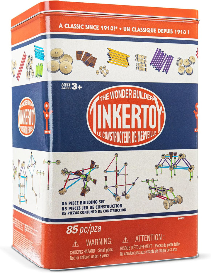 Tinkertoy - Juego de construcción retro de lata - 85 piezas