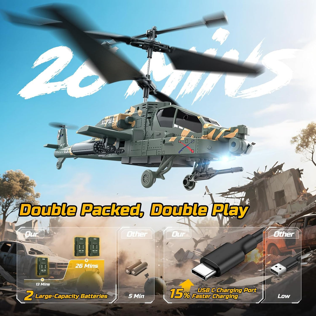 DEERC Helicóptero RC Apache para niños de 8-12 años, helicóptero de...