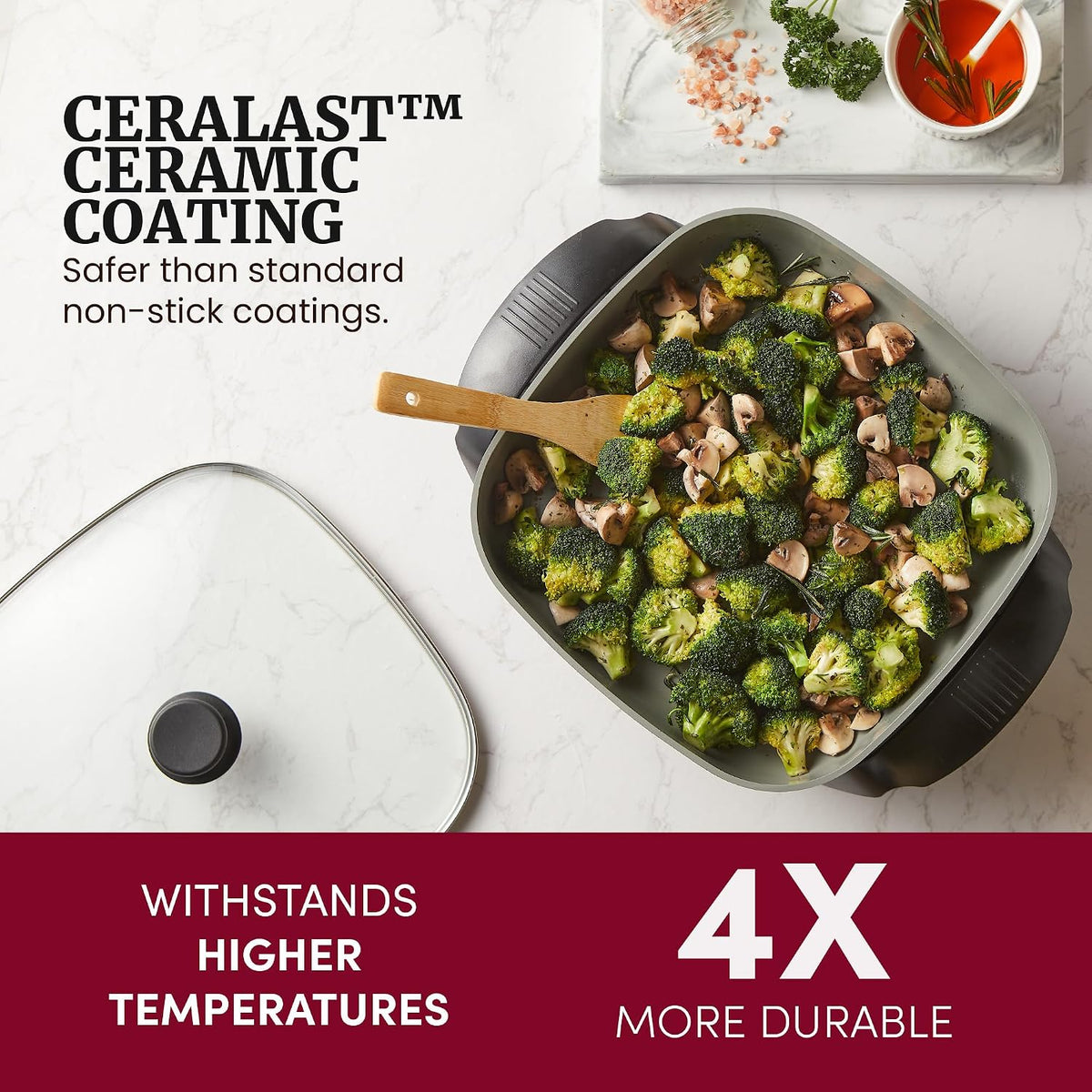 Elite Gourmet Sartén eléctrica de cerámica Ceralast™ sin PFAS de 12