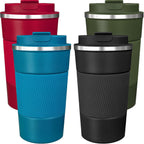 Paquete de 4 tazas de café aisladas con tapa, vaso de café de viaje de 17 onzas, tazas de café reutilizables de acero inoxidable, taza de café térmica para bebidas frías y calientes, multicolor