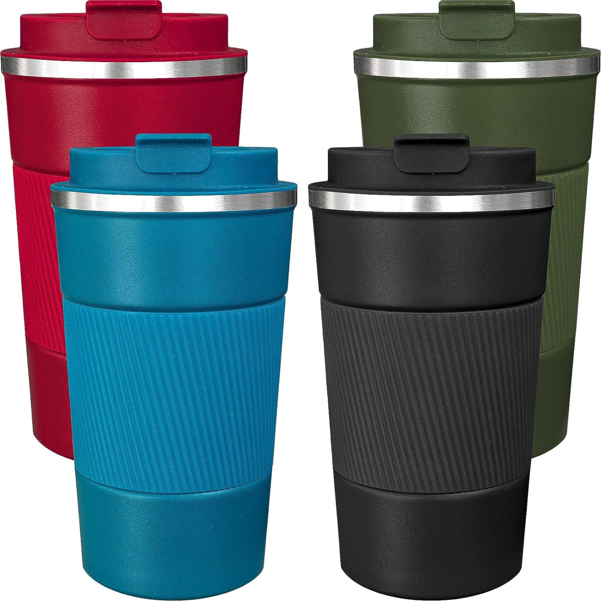 Paquete de 4 tazas de café aisladas con tapa, vaso de café de viaje de 17 onzas, tazas de café reutilizables de acero inoxidable, taza de café térmica para bebidas frías y calientes, multicolor